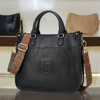 Retro Solid Color Handbag with Wide Boho Strap