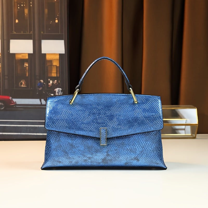 Retro Laser Snake-Pattern Handbag - Adjustable Strap