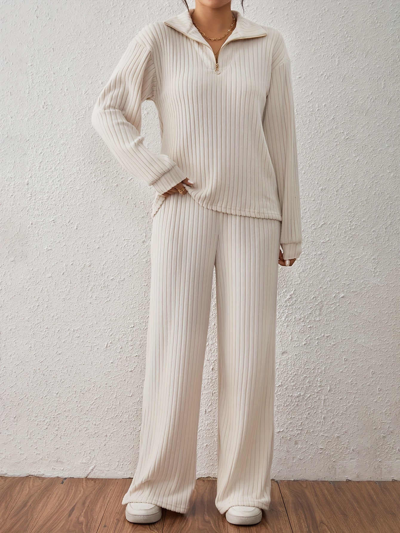 Spring and Autumn Long Sleeve Half-Zip Top and Pants