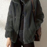 Solid Color Plush Zip-Up Knit Warm Casual Coat