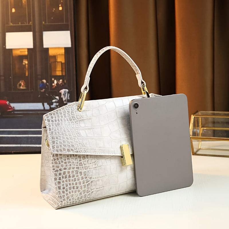 Crocodile-Embossed - Himalayan White Retro Convertible Tote