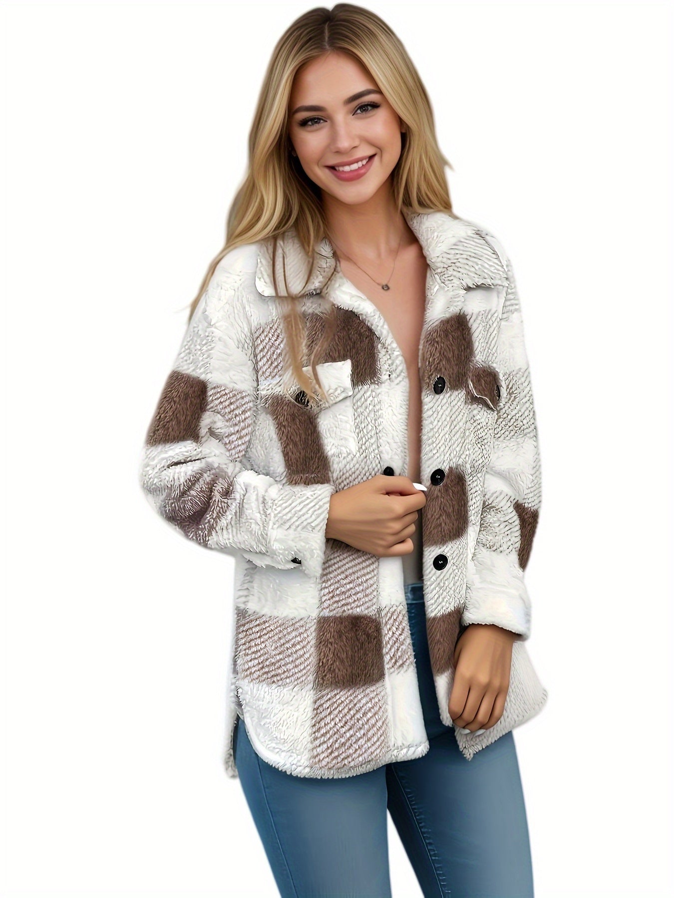 Plush Plaid Winter Coat - High Stretch