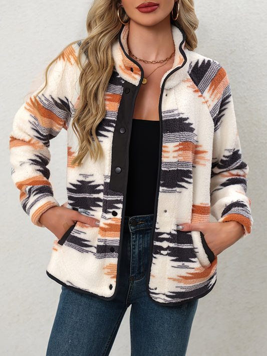 Women's Tribal Aztec Print Button-Front Jacket - Non-Bulky Winter Coat
