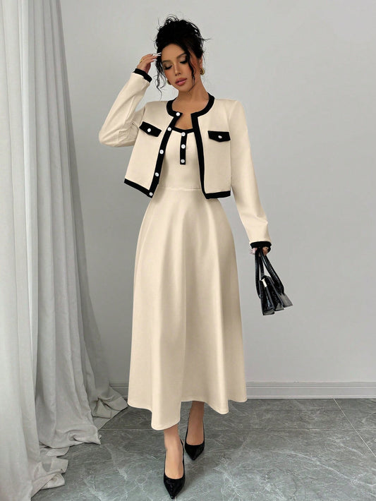 Elegant Contrast Color-Block 2-Piece Set