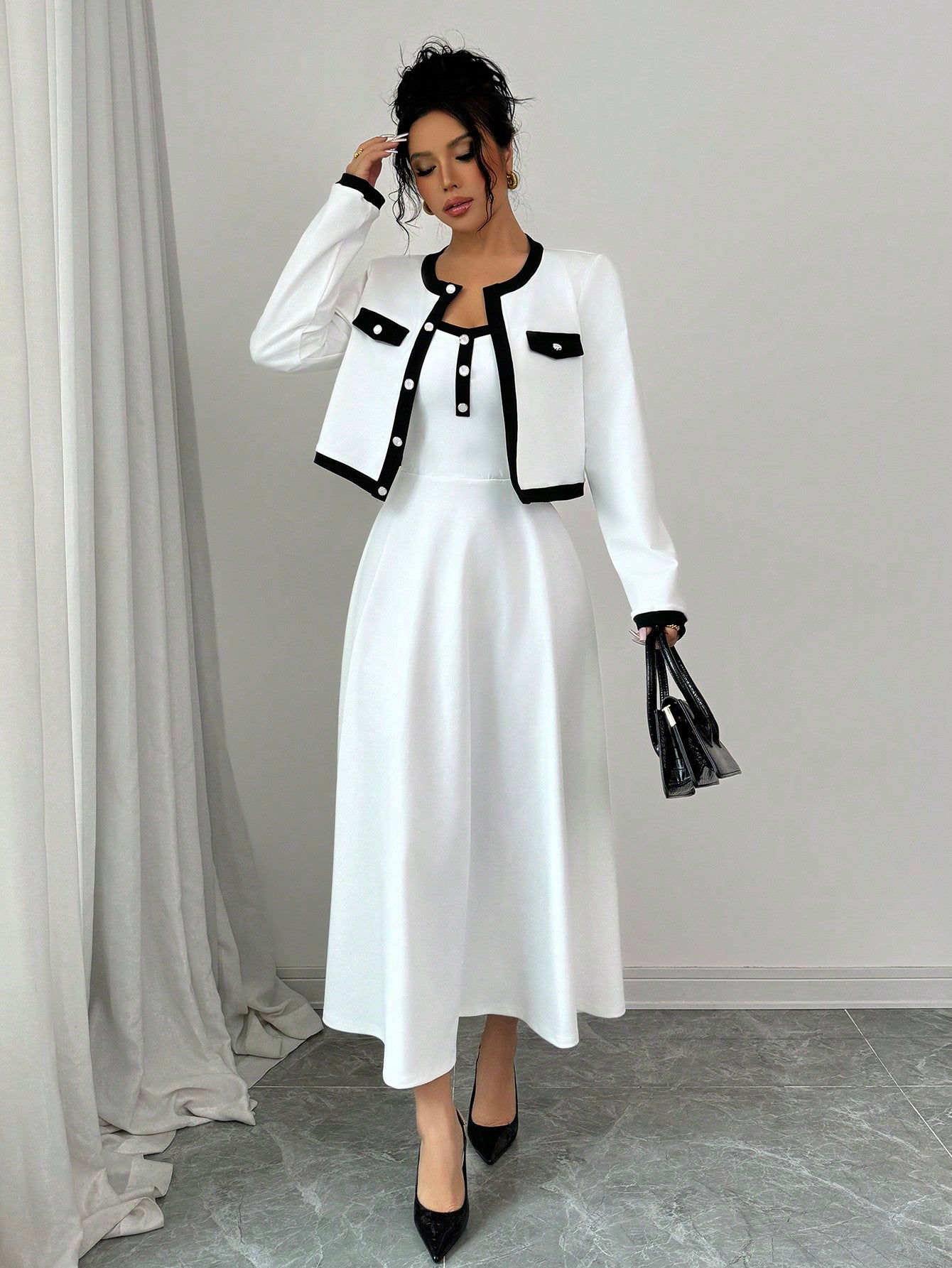Elegant Contrast Color-Block 2-Piece Set