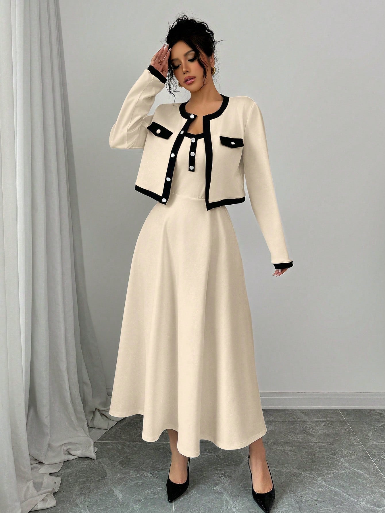 Elegant Contrast Color-Block 2-Piece Set