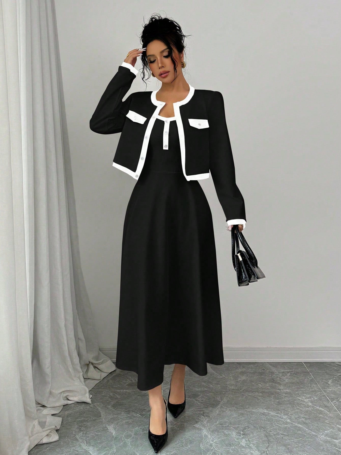 Elegant Contrast Color-Block 2-Piece Set