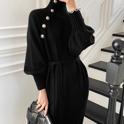 Elegant High Collar Knit Dress