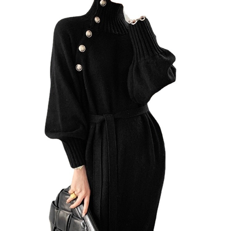 Elegant High Collar Knit Dress
