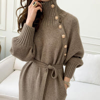 Elegant High Collar Knit Dress