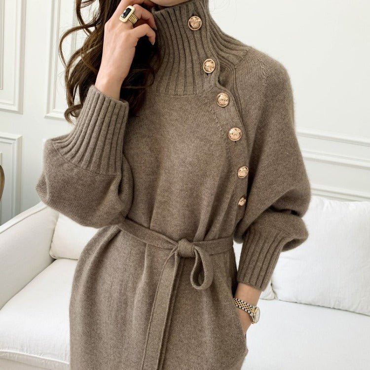 Elegant High Collar Knit Dress