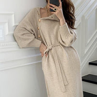 Elegant High Collar Knit Dress