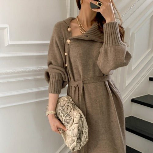 Elegant High Collar Knit Dress