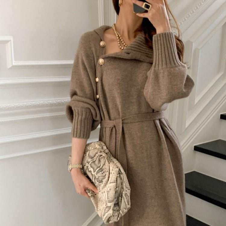 Elegant High Collar Knit Dress
