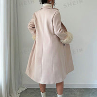 Elenzya Women's Furry Cuff Waist Wool Blend Coat