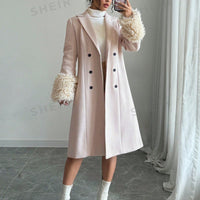 Elenzya Women's Furry Cuff Waist Wool Blend Coat