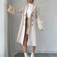Elenzya Women's Furry Cuff Waist Wool Blend Coat