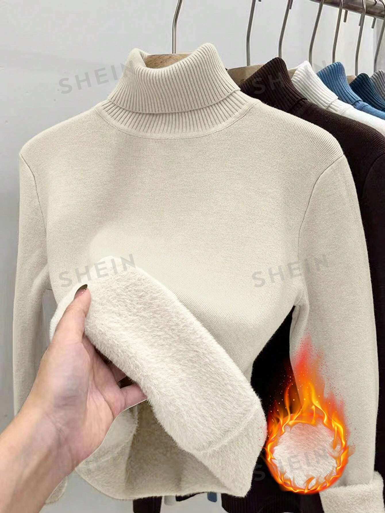 Thick Fluffy Slim High Neck Sweater