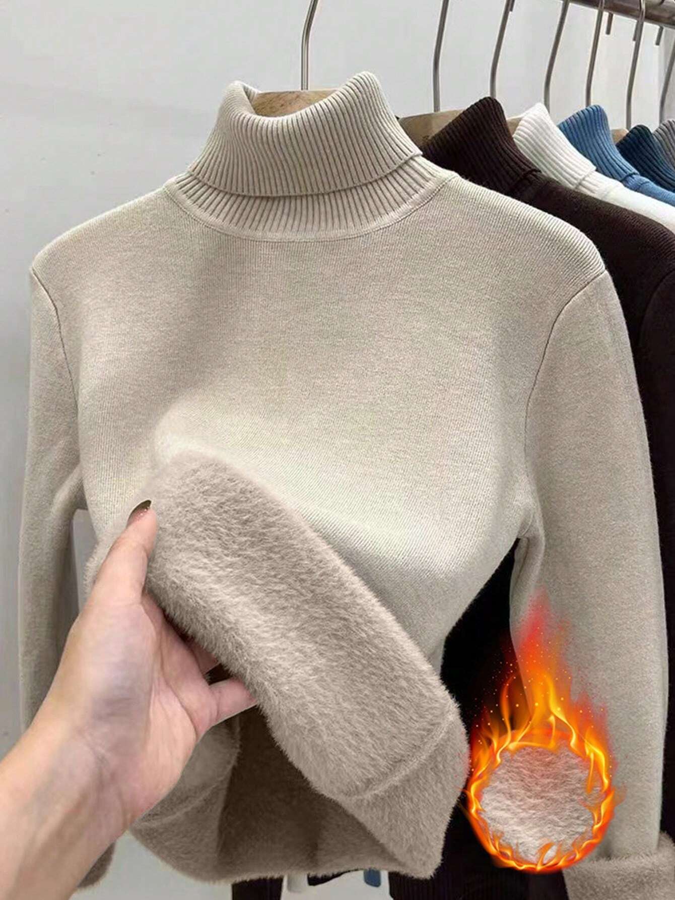 Thick Fluffy Slim High Neck Sweater