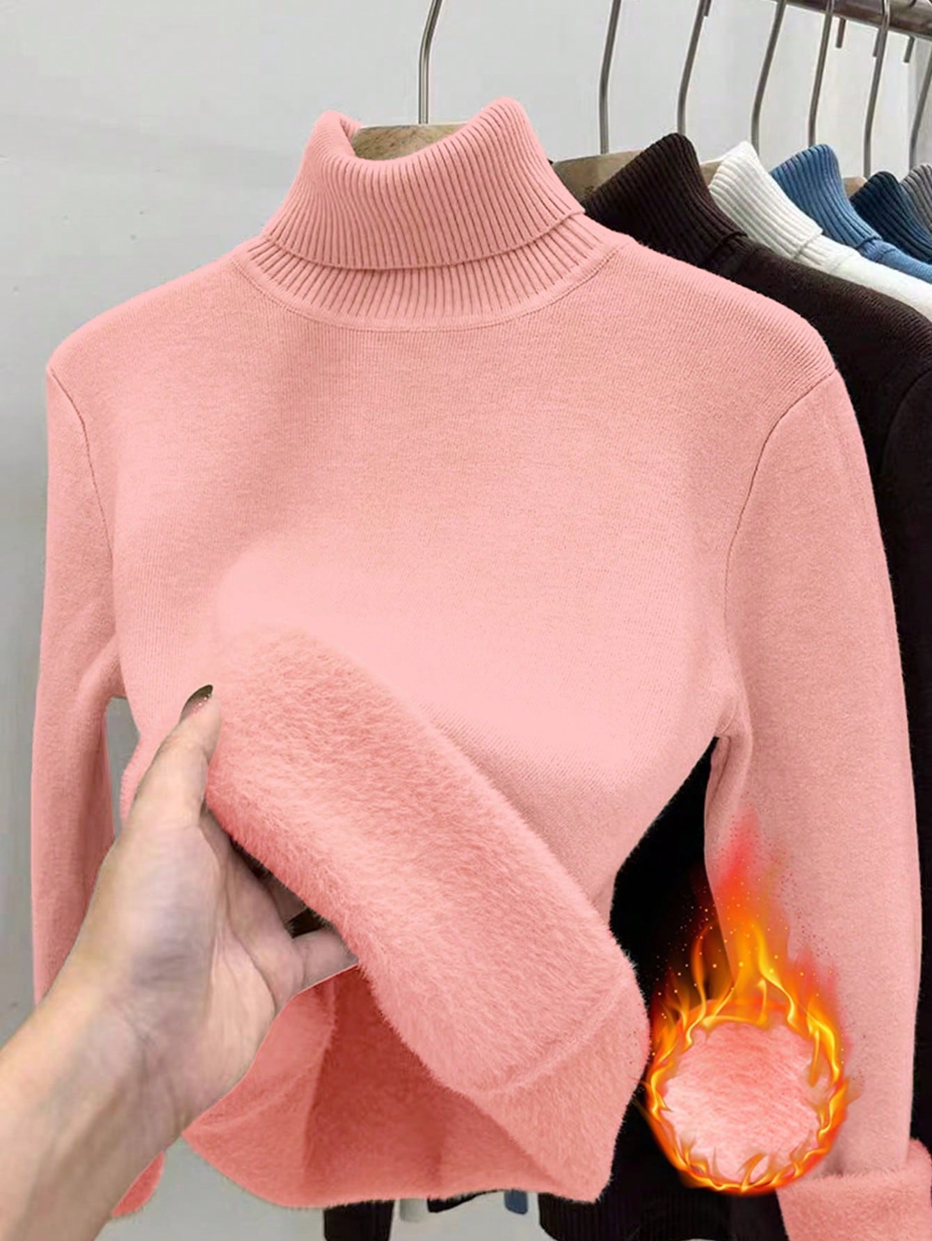 Thick Fluffy Slim High Neck Sweater