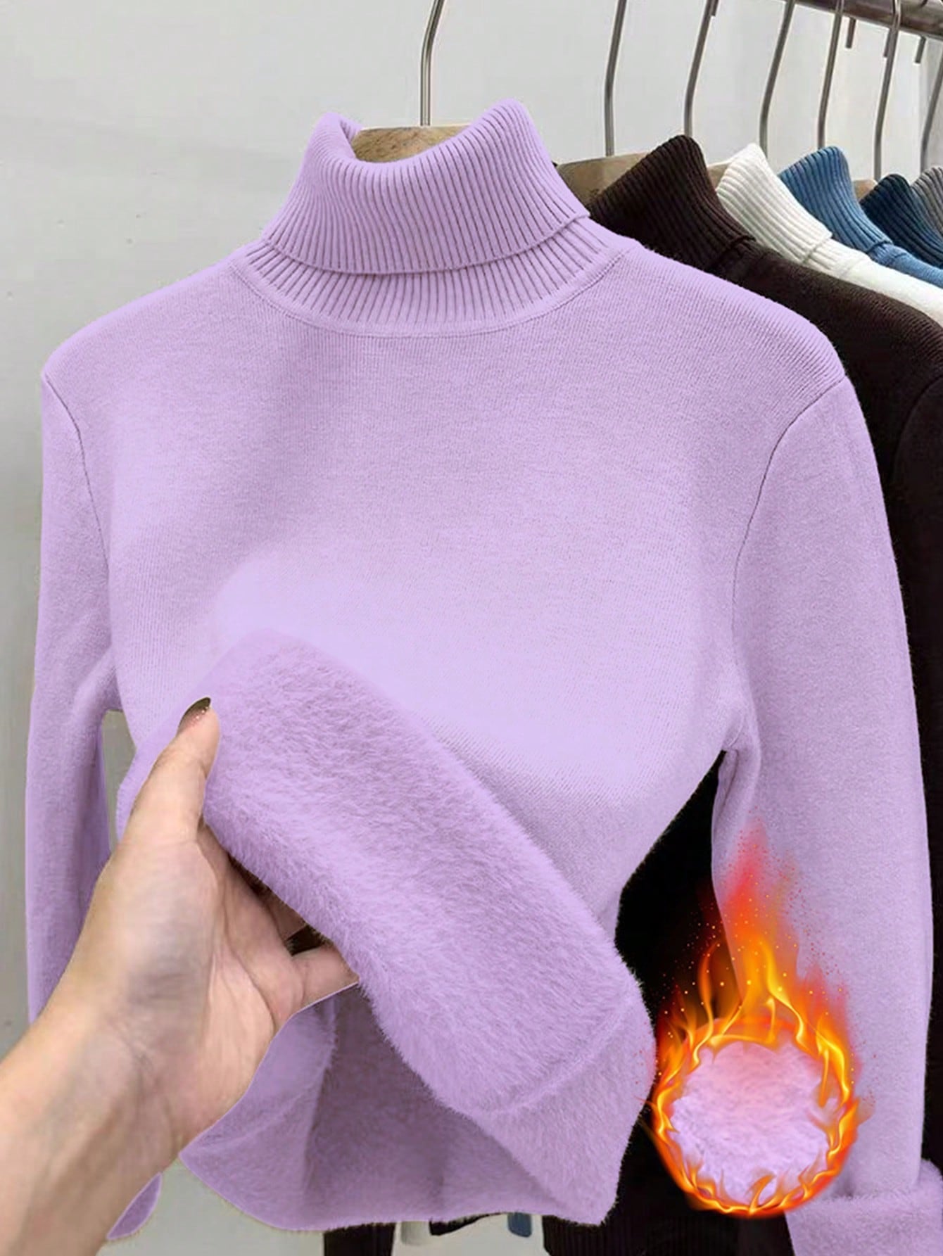 Thick Fluffy Slim High Neck Sweater