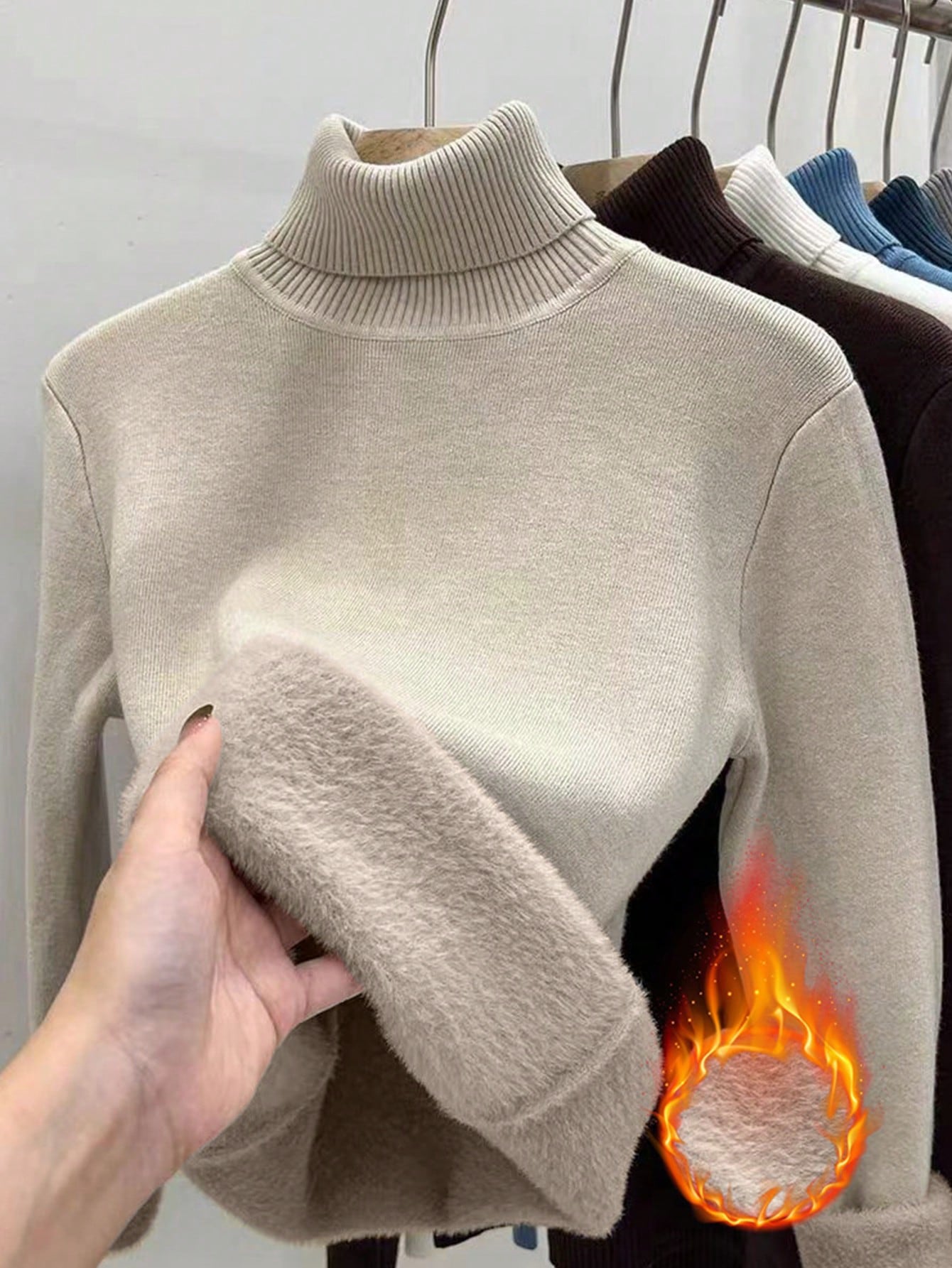 Thick Fluffy Slim High Neck Sweater