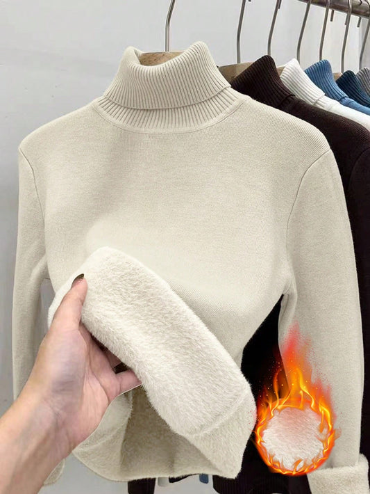 Thick Fluffy Slim High Neck Sweater