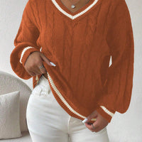 Striped Cable Knit Lantern Sleeve Sweater