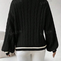 Striped Cable Knit Lantern Sleeve Sweater