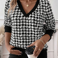 Printed V-Neck Long Sleeve T-Shirt