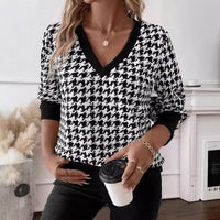 Printed V-Neck Long Sleeve T-Shirt