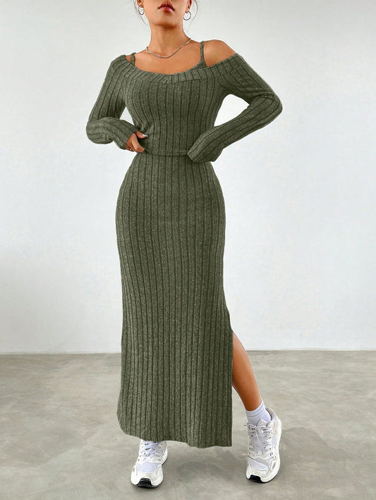 Ribbed Cami Dress & Pullover Sweater Set