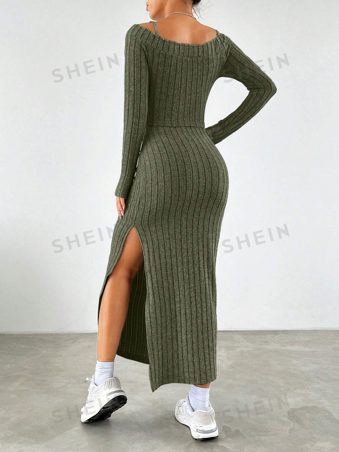 Ribbed Cami Dress & Pullover Sweater Set