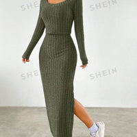 Ribbed Cami Dress & Pullover Sweater Set