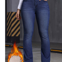 Plush Lined Blue Denim Jeans - Winter Warmth