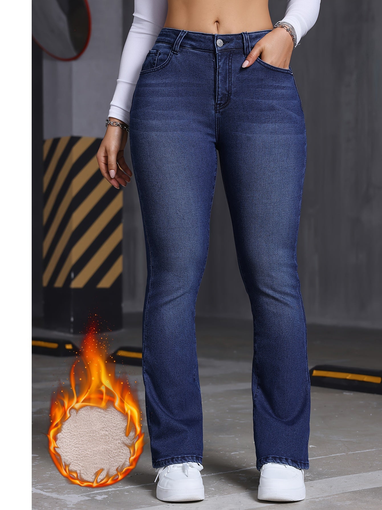 Plush Lined Blue Denim Jeans - Winter Warmth