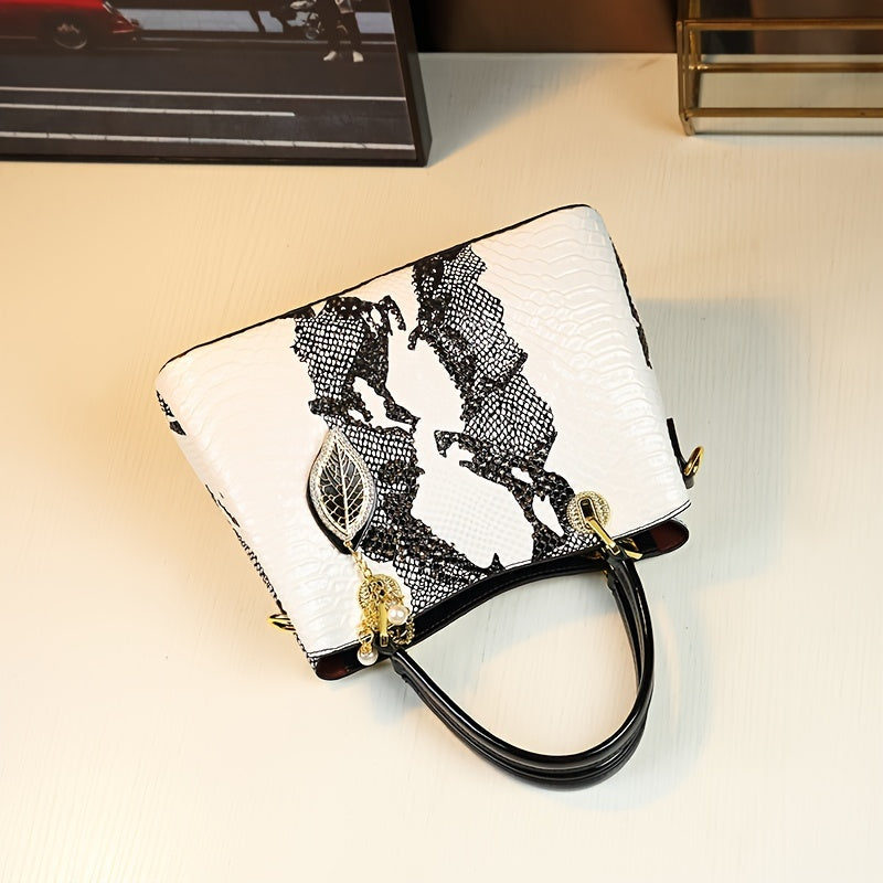 White Animal Print Handbag | Faux Snakeskin & Crocodile Pattern