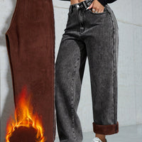 Women's Warm Fleece-Lined Wide-Leg Jeans