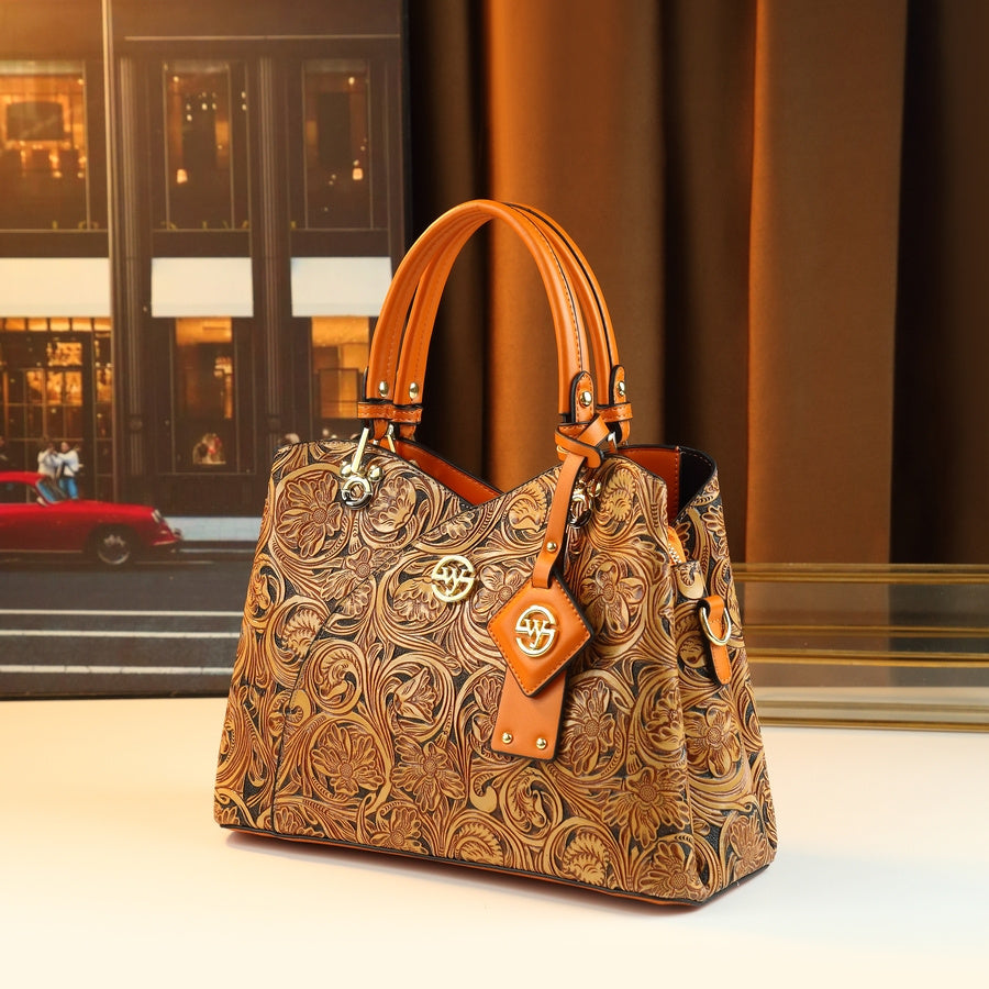 Retro Embossed Floral Handbag in Deep Purple