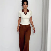 Short-Sleeve Polo Shirt And Casual Pants Outfit