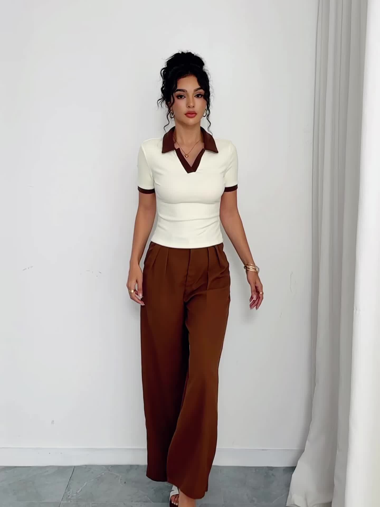 Short-Sleeve Polo Shirt And Casual Pants Outfit