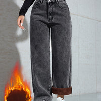 Women's Warm Fleece-Lined Wide-Leg Jeans