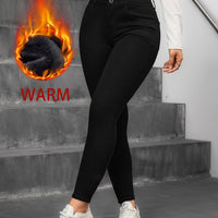Fleece Lined High Waist Skinny Jeans - High Stretch Button Fly