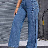 Wide-Leg Streetwear Pants with Lace-Up Tie - Oversized Rayon