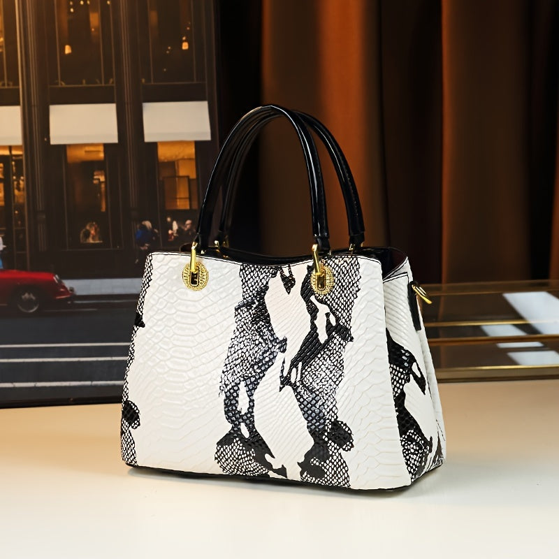 White Animal Print Handbag | Faux Snakeskin & Crocodile Pattern