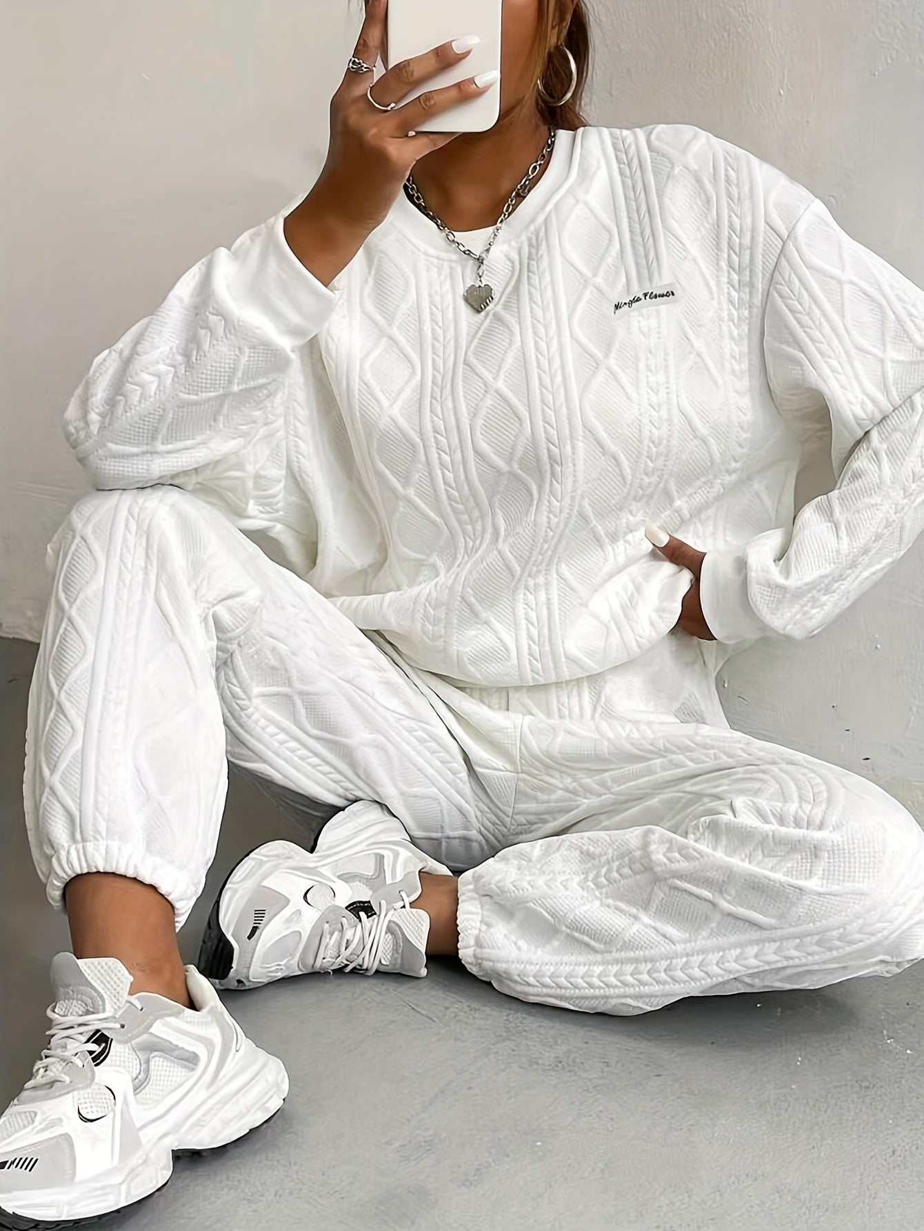 Textured Fabric Long Sleeve Sweatshirt & Pants Set