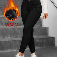 Fleece Lined High Waist Skinny Jeans - High Stretch Button Fly