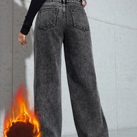 Women's Warm Fleece-Lined Wide-Leg Jeans