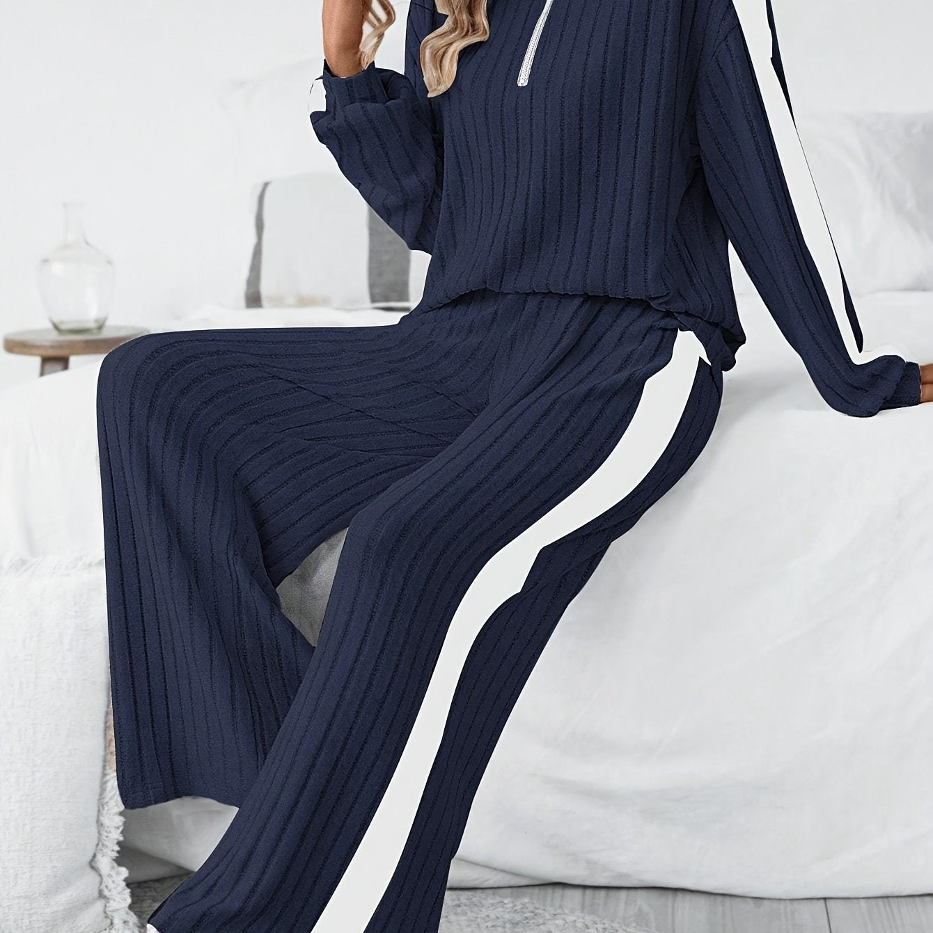 High Neck Knit Set - Casual Winter Two-Piece with High Elasticity