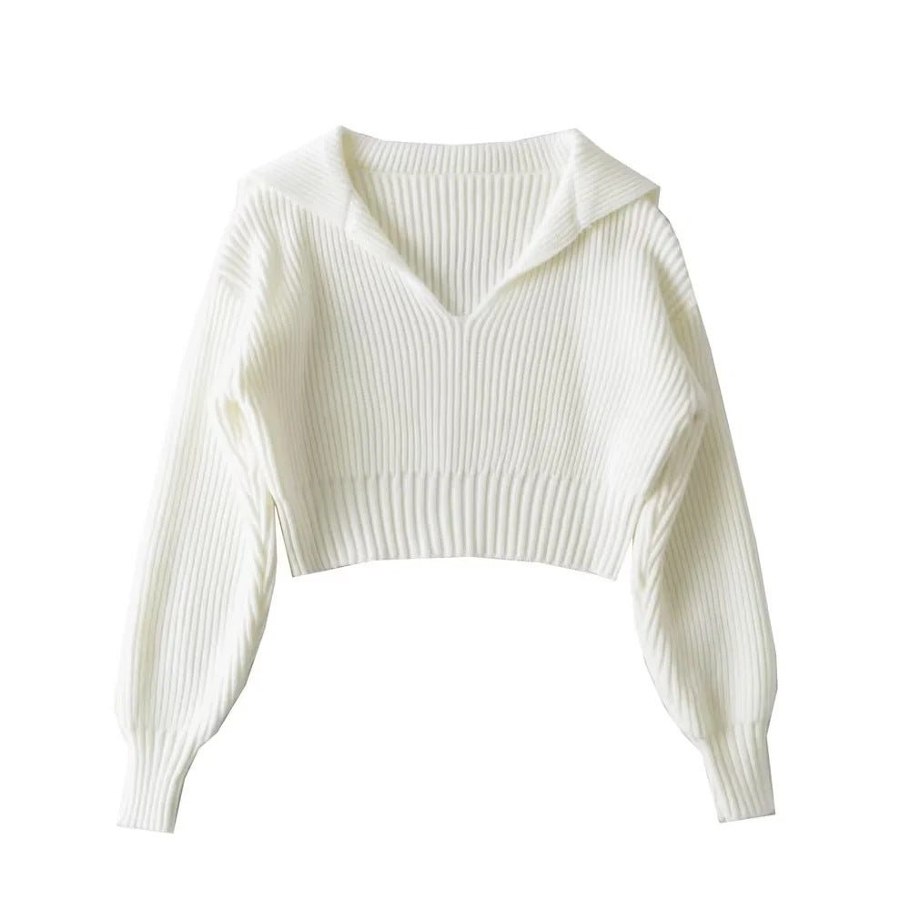 Four-Color Lapel Knit Pullover
